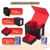 Flooyes MTG Commander Deck Box, Card Storage Box Fits 100 Double-Sleeved Cards, 35pt Card Brick, Dice Tray & Dice Pool, PU Leather Strong Magnet Card Deck Case for Magic Commander TCG CCG, Black/Red
