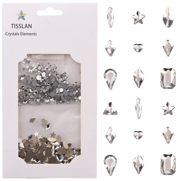 Tisslan 100pcs Flat Back Crystal Clear Glass Shape Nail Rhinestones 720pcs Loose Cystal Beads Nail Art Decoration Craft Accessory