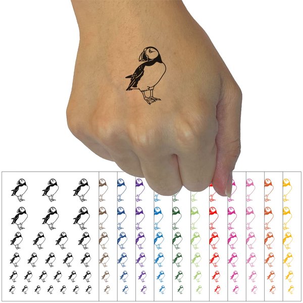Shy Puffin Bird Temporary Tattoo Water Resistant Fake Body Art Set Collection - Light Blue (One Sheet)