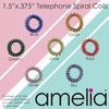 Amelia Beauty 1.5in Spiral Hair Ties - Pack of 8 Small Shinny Elastic Hair Telephone Cord Coils, Strong Hold, Gentle on Hair, Silver, Red, Blue, Green