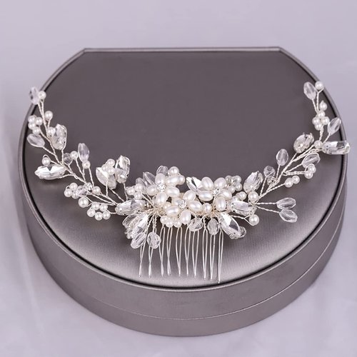 Bmirth Wedding Hair Combs Silver Flower Hair Comb Pearl Bridal Hair Piece Crystal Bride Hair Accessory for Women and Girls