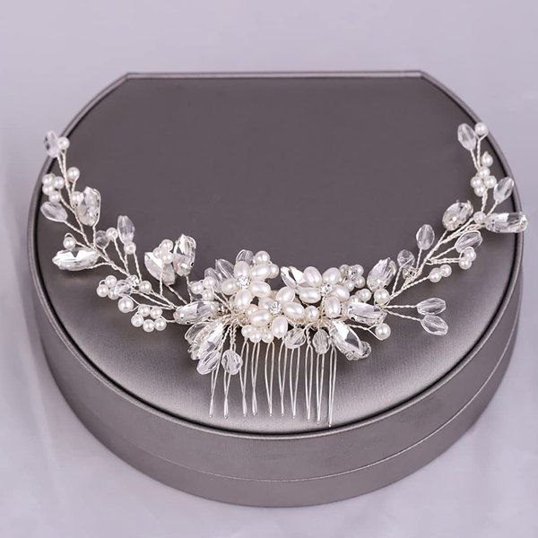 Bmirth Wedding Hair Combs Silver Flower Hair Comb Pearl Bridal Hair Piece Crystal Bride Hair Accessory for Women and Girls