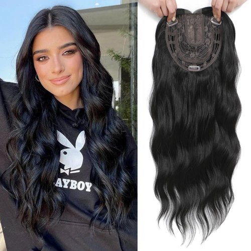gulagula Hair Toppers for Women 20" Wavy Hair Topper 7"x7" Base Hair Toppers for Women with Thinning Hair Synthetic Hair Pieces Wavy Clip in Hair Extensions