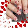 24Pcs Red Heart Press on Nails Short Square - Valentine’s Day Fake Nails Full Cover Glue on Nails with Design White Polka Dot Red Love Glossy Artificial Stick on Nails False Nails for Women Girls