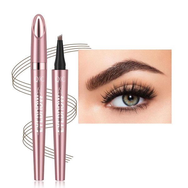Febune Microblading Eyebrow Pen, Eyebrow Pencil with 4-Fork Tip Magic Brow Tattoo Pencil for Women, Waterproof, Long Lasting Eyebrow Makeup, Dark Brown