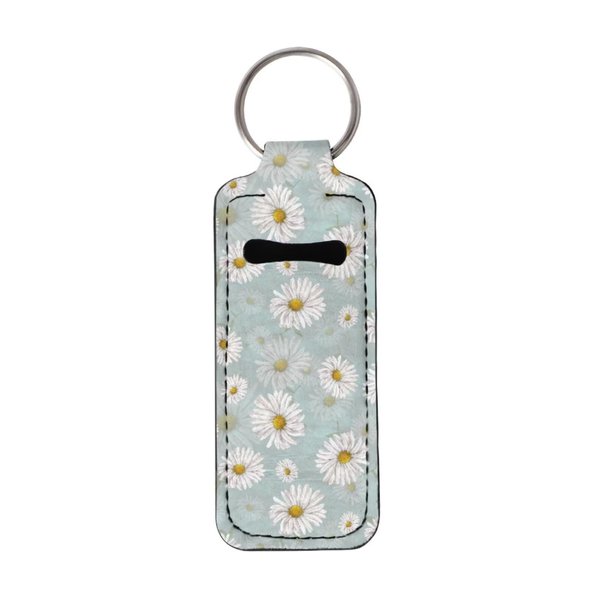 Gearider Blue Daisy Print Chapstick Holder Keychain for Women Waterproof Lipstick Balm Holder Fit for Travel