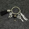 tenghong2021 Cute Hairdresser Comb Scissors Hair Dryer Keychain Tassel Black Diamond Charm Gift Hair Stylist Jewelry -Black