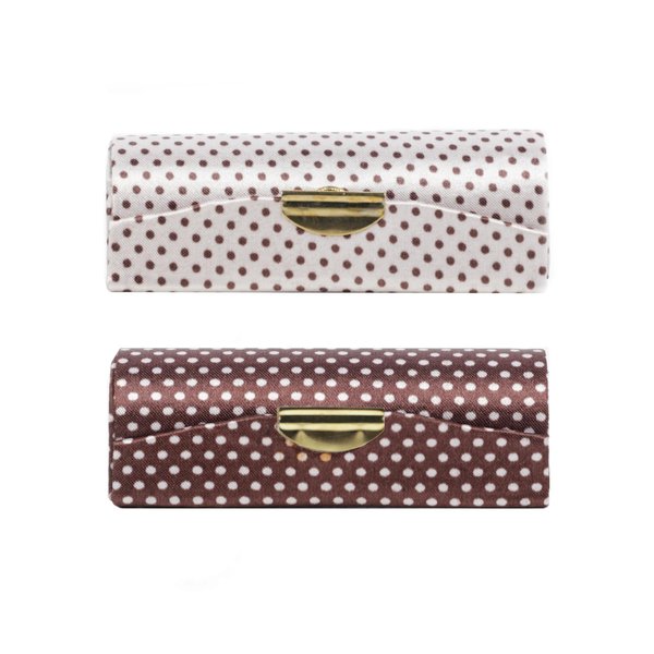 Motique Accessories Brown & Champagne Polka Dot Lipstick Case With Mirror Holder Set of 2