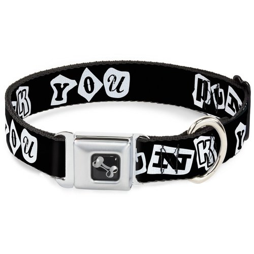 Dog Collar Seatbelt Buckle Punk You Black White 9 to 15 Inches 1.0 Inch Wide