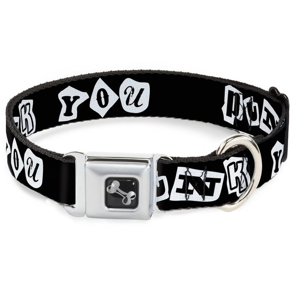 Dog Collar Seatbelt Buckle Punk You Black White 9 to 15 Inches 1.0 Inch Wide