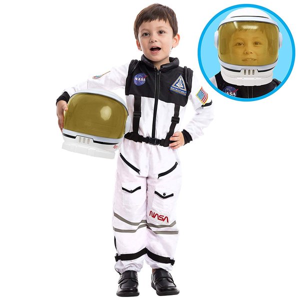 Spooktacular Creations Astronaut Costume with Helmet, Space Suit for Kids and Toddler with Movable Visor Helmet, Kids Astronaut Costume for Halloween Costumes Party Favor Supplies White M