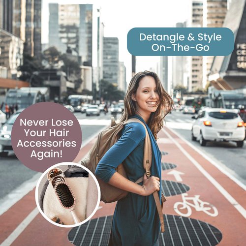 PAK Travel Hair Brush with 30 Hair Accessories for Girls Included - Built in Strorage - Boar And Nylon Bristle - Anti-Static Paddle Travel Brush by BeautyHak