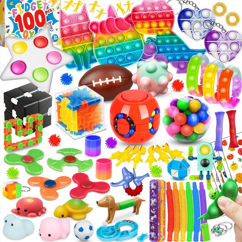 (100 Pcs) Fidget Toys Pack, Party Favors Stress Relief & Anxiety Relief ...
