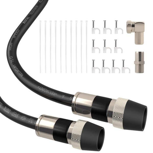 RELIAGINT Coaxial Cable 30FT, RG6 Coax Cable Cord for TV with Weatherproof Rubber Boot - Ideal Outdoor TV Cable Wire and Antenna Wire Extension Cable, Tri-Shield UV - Fire Resistant Wall Rated