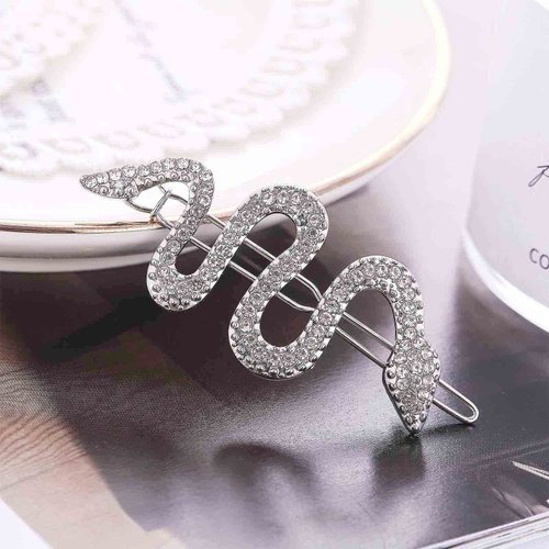Yheakne Boho Crystal Snake Hair Clip Barrette Silver Rhinestone Pave Hair Barrette Pin Decorative Hair Pins Minimalist Hair Side Clips Hair Accessories for Women and Girls (Silver)