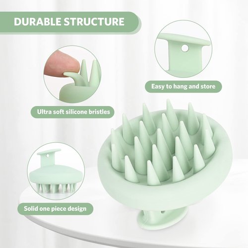 Sndyi Silicone Scalp Massager Shampoo Brush, Hair Scrubber with Soft Silicone Bristles, Scalp Scrubber/Exfoliator for Dandruff Removal, Wet Dry Scalp Brush for Hair Growth & Scalp Care, Mint Green