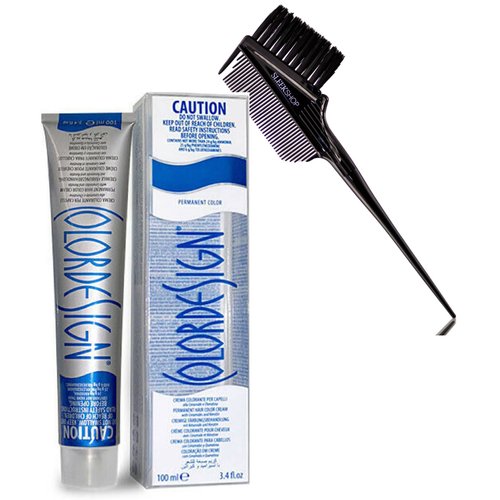 Color Design Pro Italian Colordesign Permanent Hair Color Cream (3.4 oz) Italy Creme Haircolor Dye (w/ SLEEKSHOP 3-in-1 Comb/Brush) (9.0 / 9NN Extra Intensive Very Light Blond)