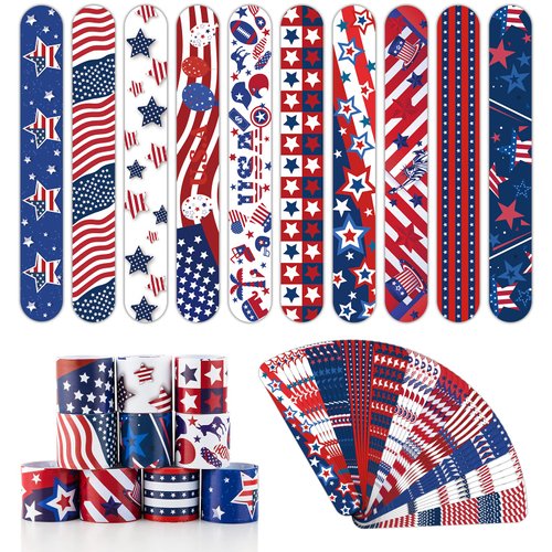 Dminya 50 Pcs Slap Bracelets for Kids 4th of July Slap Bracelets Bulk Snap Bracelet Party Supplies Favors Classroom Prizes Exchanging Gifts