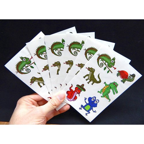 Premium Reptile Temporary Tattoos, Party Favors: Crocodile, Turtle, Frog, Chameleon, Komodo Dragon, Snake