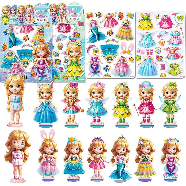 Magnetic Dress Up Dolls,DIY Princess Game Paper Dolls with 2 Themed Dress Up Toys Pretend Play Travel Toys for Girls Ages 3-7 Years and Up (Mermaid + Elf)