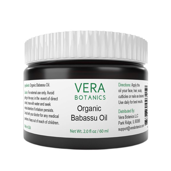 Vera Botanics ORGANIC BABASSU OIL 100% Pure & Natural, Unrefined, Cold-Pressed For Face, Dry Skin, Nails, Lips, Body & Hair - Reduce Hair Breakage, Even Out Skin Tone, Therapeutic Massage