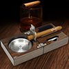 OYHBO Wooden Cigar Ashtray Set with Cutter and Punch High Glossy Folding Compact Collection Gift