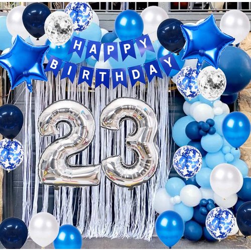 23rd Birthday Party Decoration Blue for Him, Happy Birthday Banner Blue Number 23 Birthday Star Foil Balloons Latex Confetti Balloons for Men Him 23 Years Old Birthday Supplies(23rd)
