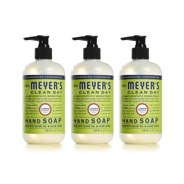 MRS. MEYER'S CLEAN DAY Hand Soap, Made with Essential Oils, Biodegradable Formula, Lemon Verbena, 12.5 fl. oz (Pack of 3)