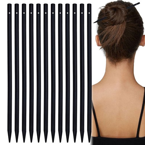 60 PCS Blank Vintage Wooden Hair Sticks, Pencil Hair Pins, Black Chopstick Hair Clip Chinese Hair Chopsticks for Women and Girls Bun Hairstyles Decorative Holder (with Hole)