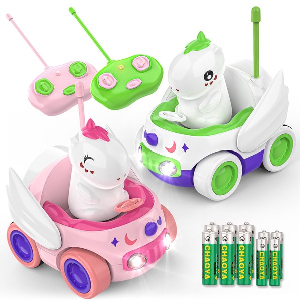 Kroyedfuw 2 Pack Unicorn Remote Control Car for Toddler, Unicorns Gifts for Girls and Boys, Car Toys for Kids with LED Lights and Music, Christmas Birthday Gifts for Baby 2 3 4 5 Year Old
