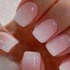 Acrylic Press on Nails Short Square Fake Nails White Ombre Glue on Nails Short False Nails with Gloss Designs Nails Press on Artificial Nails Stick on Nails for Women 24Pcs
