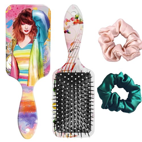 Hair Brush and 2 Scrunchies Set for Girls, Soft Bristles Brush for Women & Girls, Ideal Hairbrush for All Hair Types, Suitable for Adults and Children