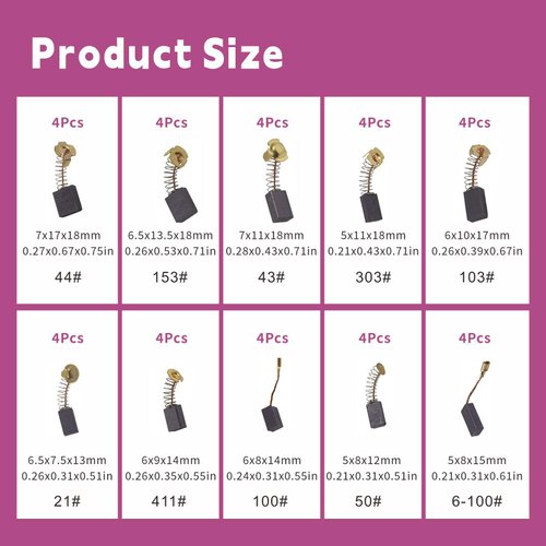 Electric Motor Carbon Brushes 40Pcs 10 Different Models of Carbon Brushes Suitable for The Maintenance of Carbon Brush Motors