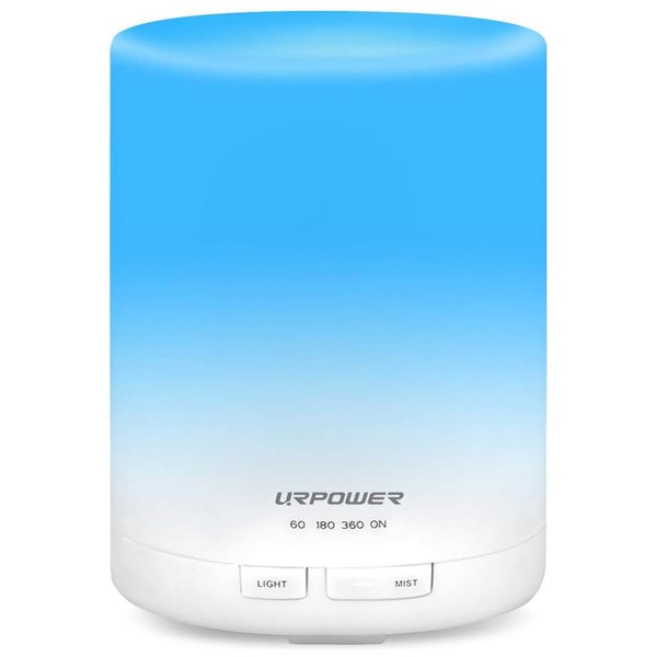 URPOWER 2nd Gen 300ml Aroma Essential Oil Diffuser Night Light Ultrasonic Air Humidifier with AUTO Shut off and 6-7 HOURS Continuous Diffusing - 7 Color Changing LED Lights and 4 Timer Settings