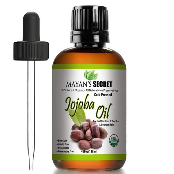 Mayan's Secret Jojoba Oil USDA Certified Organic (4oz Large) | Natural Cold Pressed Unrefined Hexane Free Oil for Hair & Face | Carrier Oil