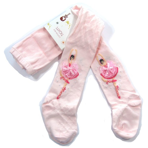 Girls Ballet Footed Knit Tights Socks ~ Pink, White (4 Sizes: 3-10Y) (7-8 Y, Pink)