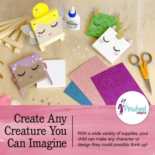 Pinwheel Crafts Mini Canvas & Easel Set, Magical Creature Painting Kit for Kids – Paint Brushes, Paints, Easels & Creative Canvas Art Supplies for Kids Party Activity