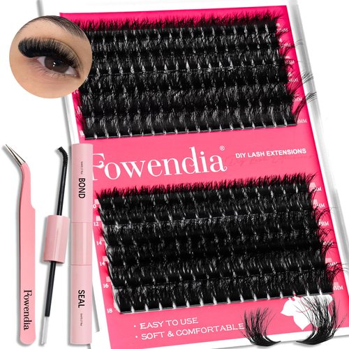 Fowendia Lash Extension Kit DIY Individual Lashes Cluster Extensions with Lash Bond and Seal, 80D+100D Lash Clusters Kit