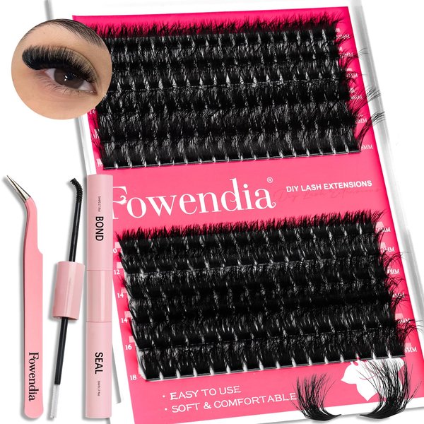 Fowendia Lash Extension Kit DIY Individual Lashes Cluster Extensions with Lash Bond and Seal, 80D+100D Lash Clusters Kit