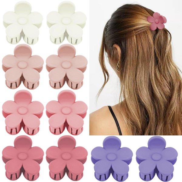 ATODEN Small Hair Clips Pink Flower Hair Clips Claw Clips for Thin Hair 10Pcs Claw Clips for Hair Matte Tiny Hair Claws Jaw Clips for Thin Fine Hair Cute Hair Accessories for Women Girls Gifts