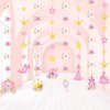 Sinload 8 Pieces Floral Princess Party Decorations Princess Theme Garland Banners Pink Gold Princess Castle Crown Carriage Paper Cutouts for Princess Birthday Baby Shower Favors Classroom Supplies