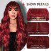 AKTSNYMPH Burgundy Wig with Bangs,Long Curly Wigs for Women,Real Natural Looking Synthetic Fiber Wavy Hair Wig for Daily Holiday Party Cosplay Use 26IN