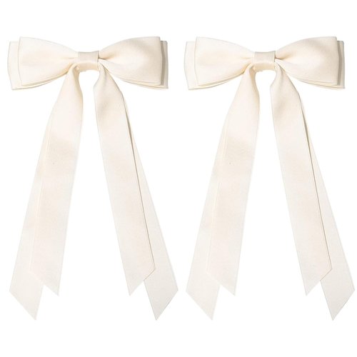 2PCS Silky Satin Hair Bows Ribbon Hair Clips, Fall Alligator Hair Pins, Ponytail Holder Accessories Sides Metal Hair Bow Barrettes Hair Accessories for Women Girls Kids (Beige)