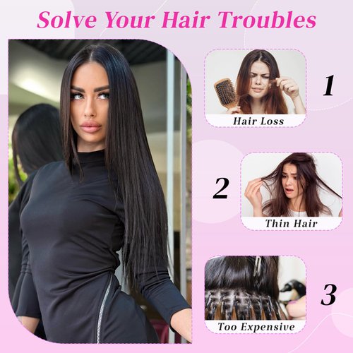 Straight Black Hair Extensions for Women, Clip in Long Wavy Hair Extensions Double Weft Synthetic Hair Extension, Thick Hairpieces for Thinning Hair(20Inch, 4Pcs)
