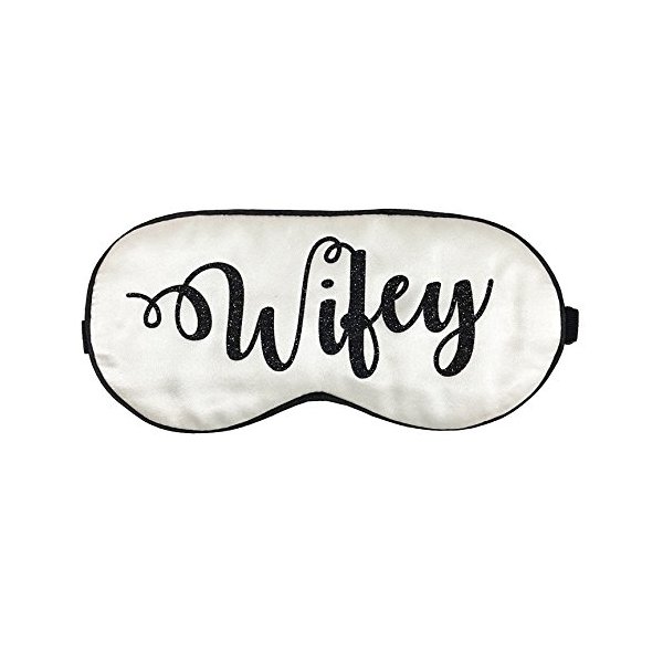 Wifey Silk Bride Sleep Eye Mask - White and Black Glitter