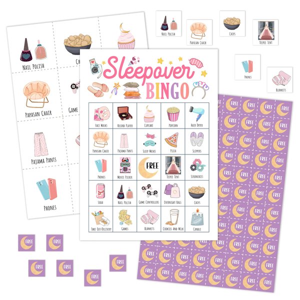 Sleepover Party Bingo Games Cards, Pajama Party Bingo Game Set, Spa Party Bingo Game, Slumber Party Bingo Supplies for Adults Women Friends Besties, Bridal Shower Birthday Party Decorations -11