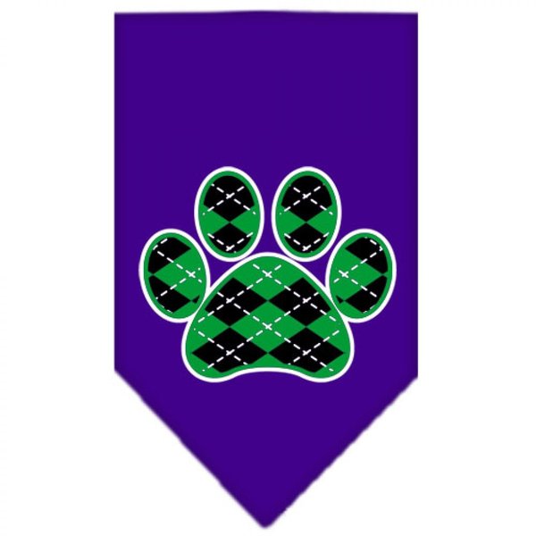 Pet and Dog Bandana Screen Printed, "Green Argyle Paw" Purple Small