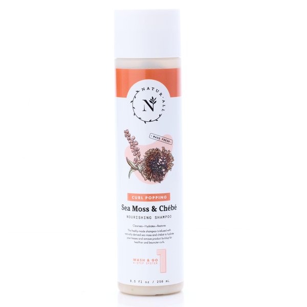 NaturAll Sea Moss & Chebe 8.5 Oz Wash & Go Shampoo – Nourishing Cleansing Shampoo for Men & Women - Silicone-Free, Paraben-Free, Sulfate-Free Anti Frizz Shampoo for All Hair Types