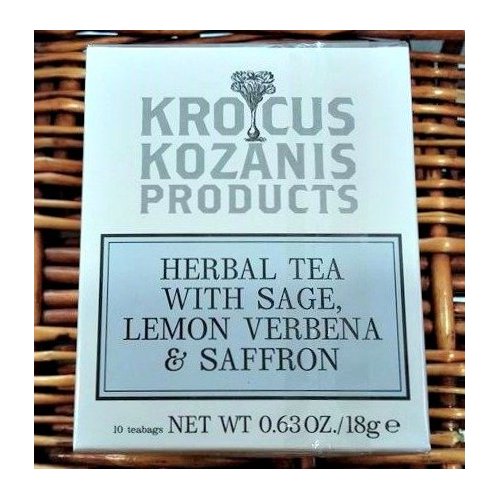Krocus Kozanis Herbal Tea with Sage, Lemon Verbena, Saffron ,10 Teabags -63oz/18g