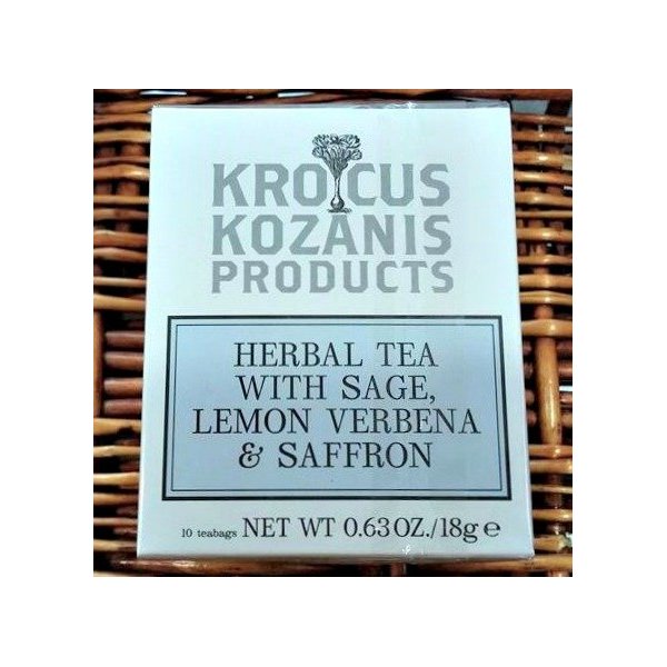 Krocus Kozanis Herbal Tea with Sage, Lemon Verbena, Saffron ,10 Teabags -63oz/18g